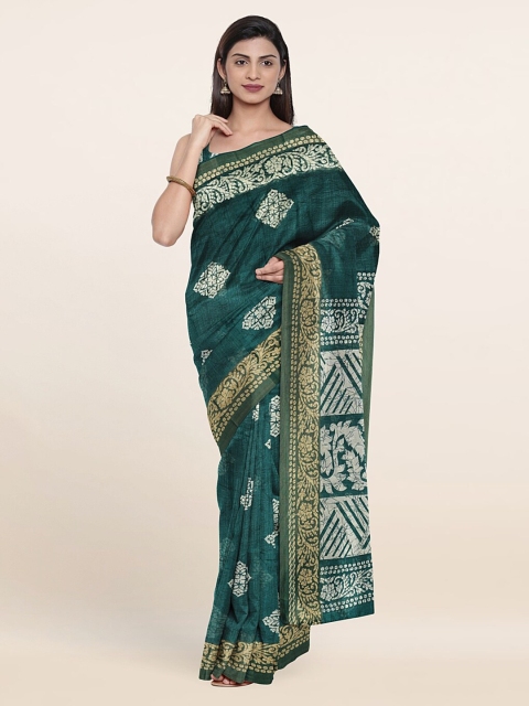 

Pothys Teal Green & White Batik Printed Cotton Blend Saree