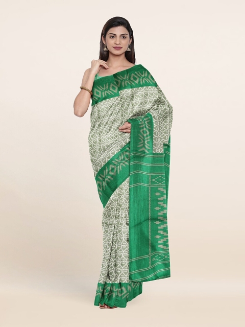 

Pothys Green & Off White Printed Cotton Blend Saree