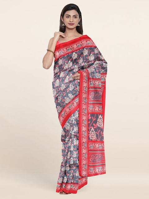 

Pothys Grey & Pink Ethnic Motifs Printed Cotton Blend Saree