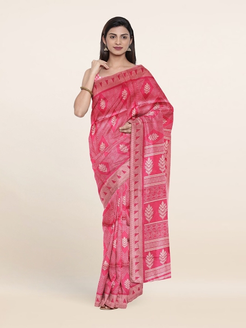 

Pothys Pink & White Ethnic Motifs Printed Cotton Blend Saree