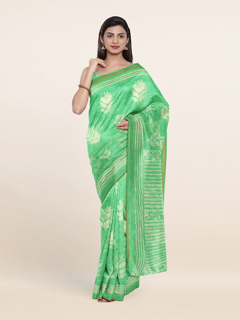 

Pothys Green & Off White Floral Saree