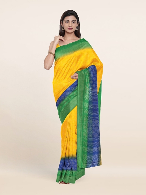 

Pothys Yellow & Blue Cotton Blend Saree