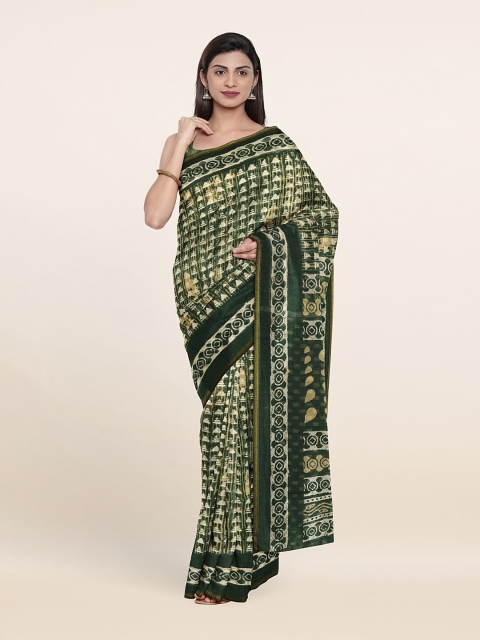 

Pothys Green & Off White Cotton Blend Saree
