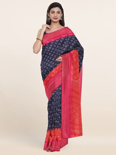 

Pothys Navy Blue & Pink Floral Printed Cotton Saree