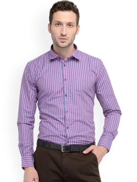 

L.A. SEVEN Men Pink & Navy Blue Slim Fit Checked Formal Shirt