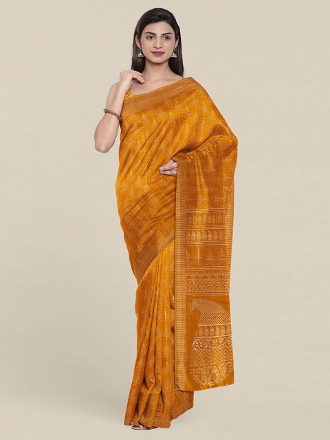 

Pothys Mustard & White Ethnic Motifs Saree