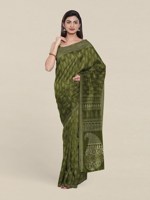

Pothys Green & Cream-Coloured Paisley Printed Saree