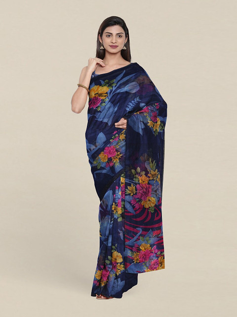 

Pothys Blue & Yellow Floral Saree
