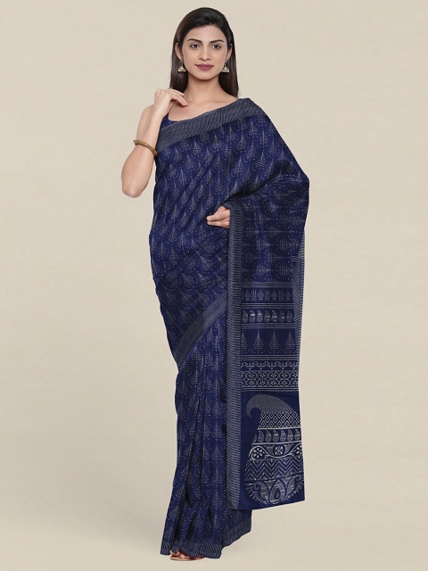 

Pothys Navy Blue & White Floral Saree