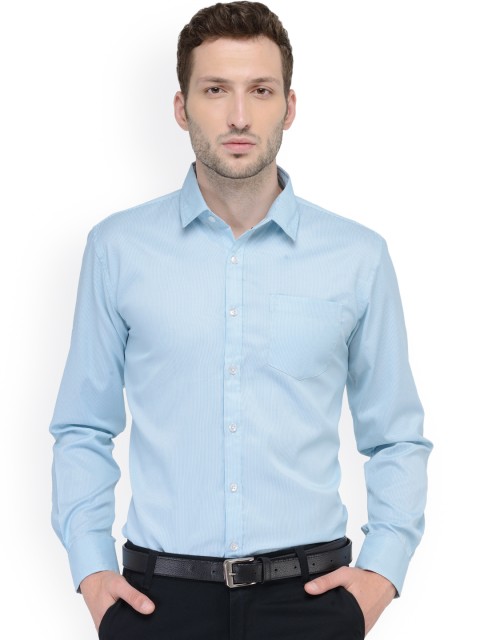 

L.A. SEVEN Men Turquoise Blue Semi Slim Fit Striped Formal Shirt