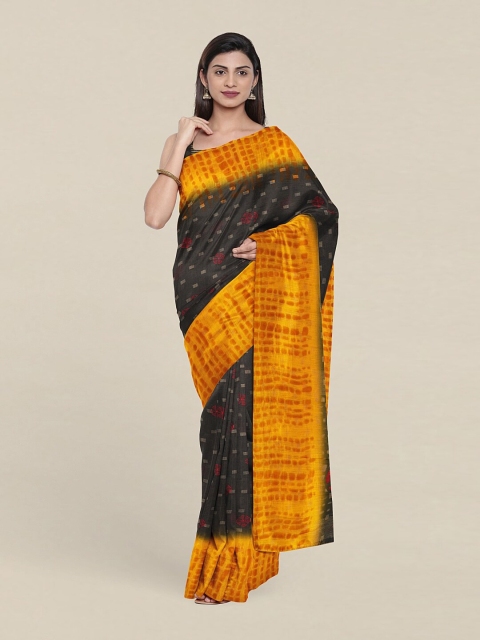 

Pothys Grey & Yellow Bandhani Saree