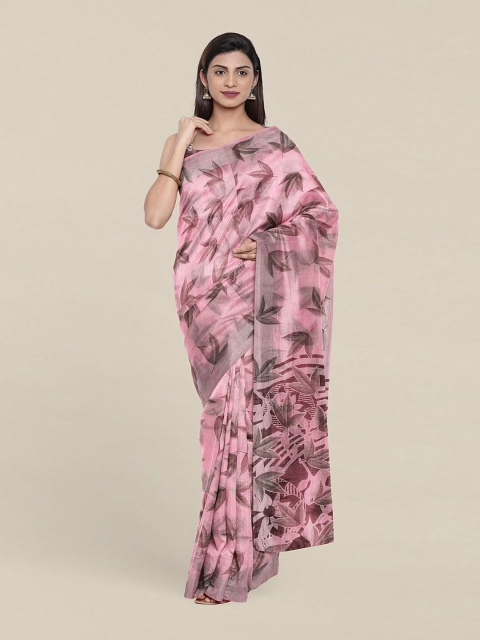 

Pothys Pink & Brown Floral Zari Saree