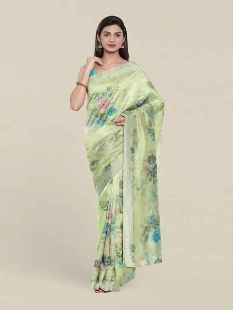 

Pothys Lime Green & Peach Floral Printed Zari Saree
