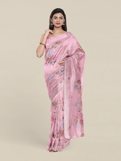 

Pothys Pink & Blue Floral Printed Zari Saree