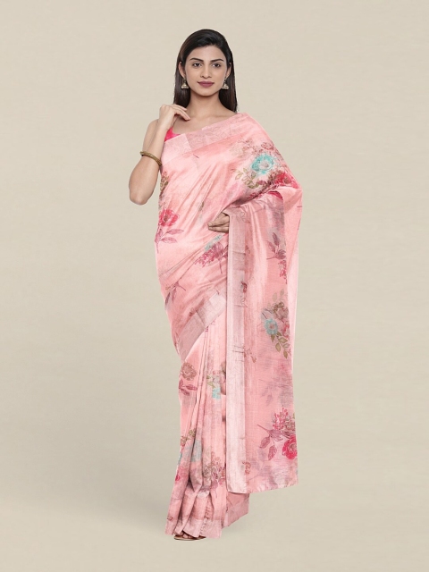 

Pothys Pink & Red Floral Printed Zari Saree