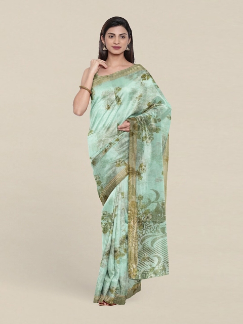 

Pothys Green & Beige Floral Printed Zari Saree