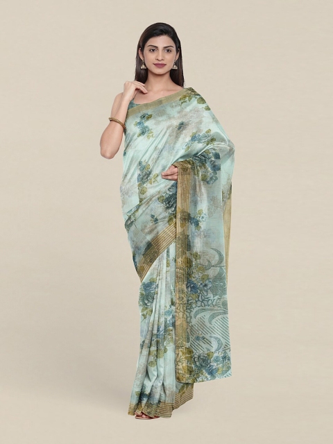 

Pothys Blue & Green Floral Printed Zari Saree