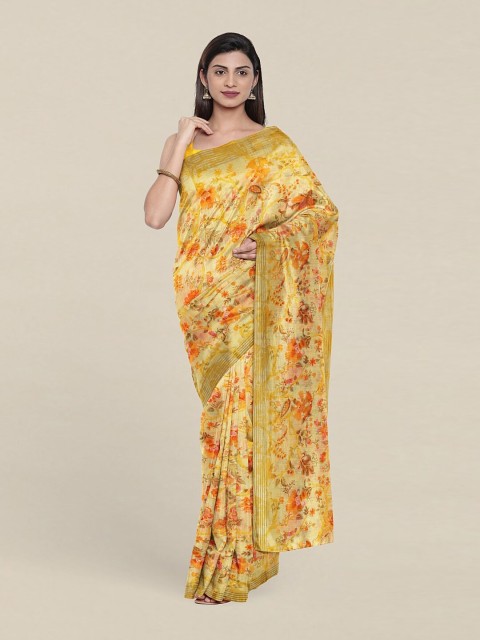 

Pothys Yellow & Orange Floral Printed Zari Saree