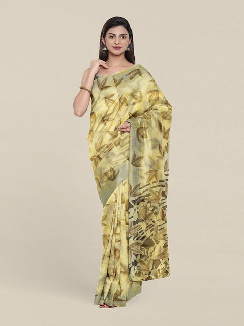 

Pothys Yellow & Brown Floral Printed Saree