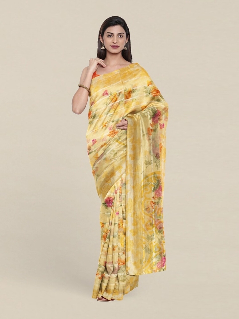 

Pothys Yellow & Green Floral Printed Zari Saree