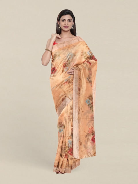 

Pothys Peach-Coloured & Pink Floral Zari Saree