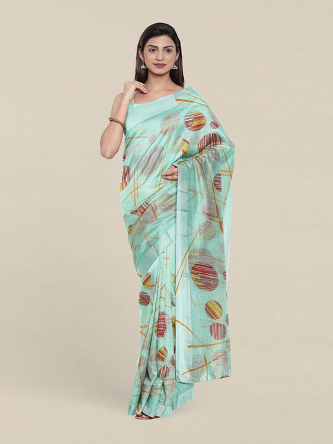 

Pothys Sea Green & Maroon Zari Printed Saree