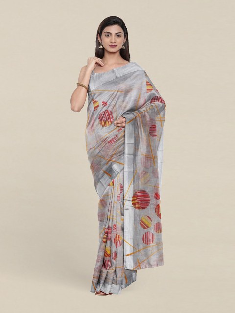 

Pothys Grey & Red Zari Printed Saree