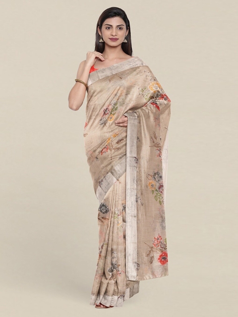 

Pothys Taupe & Yellow Floral Zari Saree