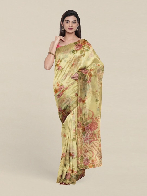 

Pothys Yellow & Green Floral Zari Saree