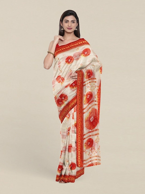 

Pothys Cream-Coloured & Red Bandhani Saree