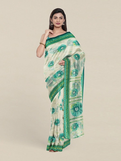 

Pothys Cream-Coloured & Green Bandhani Saree