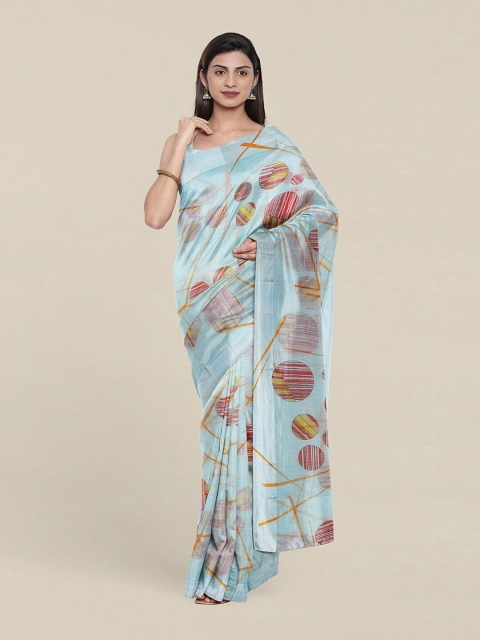 

Pothys Blue & Yellow Printed Cotton Blend Saree