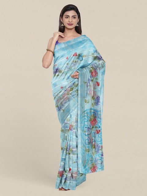 

Pothys Blue & Purple Floral Printed Cotton Blend Saree