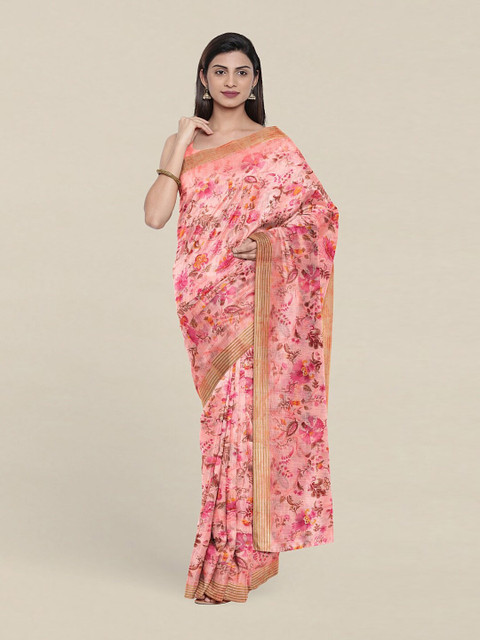 

Pothys Pink Floral Printed Cotton Blend Saree