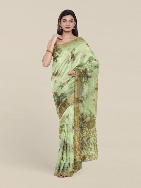 

Pothys Green & Olive Green Floral Printed Cotton Blend Saree