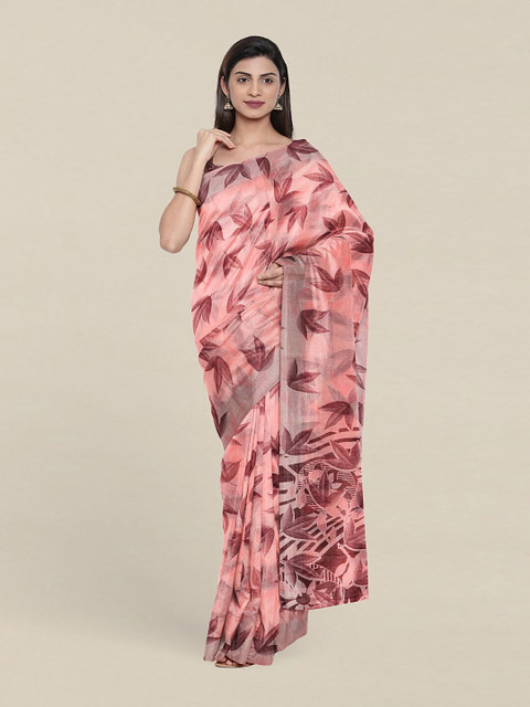 

Pothys Pink & Brown Floral Printed Cotton Blend Saree