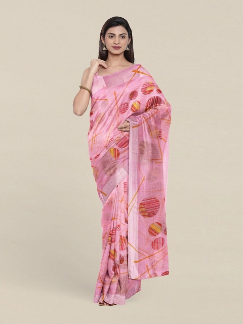 

Pothys Pink & Red Geometric Printed Saree