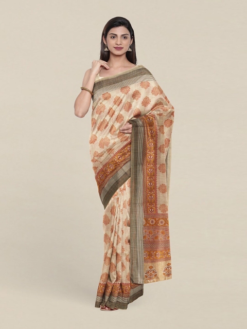 

Pothys Cream-Coloured & Red Ethnic Motifs Printed Zari Saree