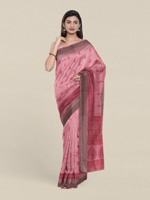 

Pothys Pink Ethnic Motifs Printed Cotton Blend Saree