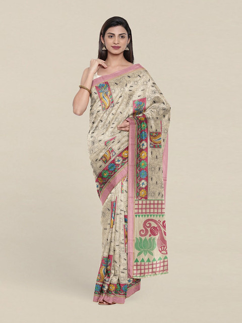 

Pothys Cream-Coloured & Black Floral Pure Cotton Saree