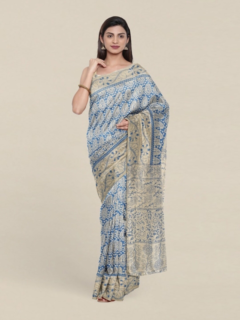 

Pothys Blue & White Paisley Pure Cotton Saree
