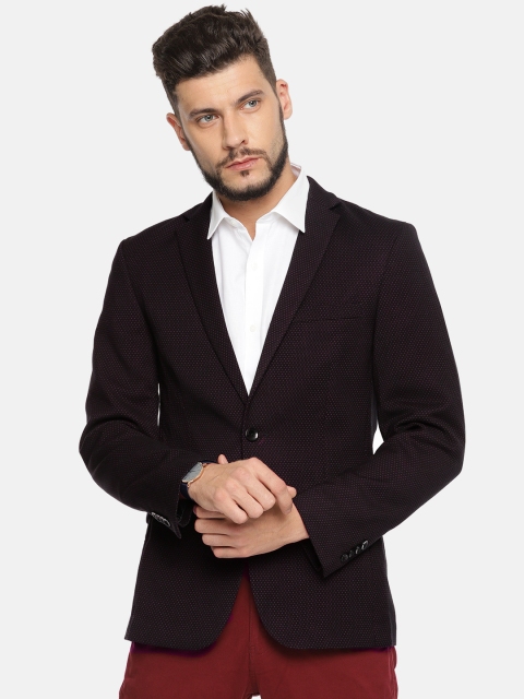 

Jack & Jones Men Black & Pink Self Design Single-Breasted Casual Blazer