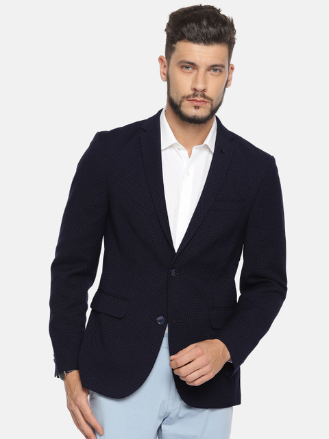 

Jack & Jones Men Navy Blue Self-Design Single-Breasted Casual Blazer