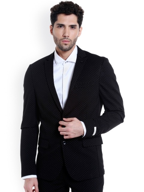 

Jack & Jones Black Self-Design Single-Breasted Casual Blazer