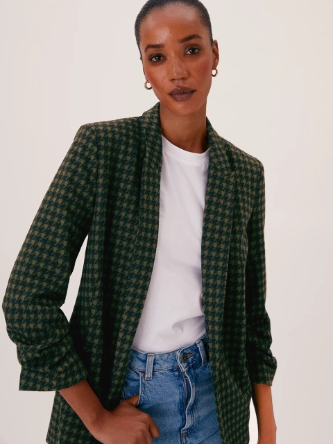 

Marks & Spencer Women Olive Green Checked Single Breasted Blazer
