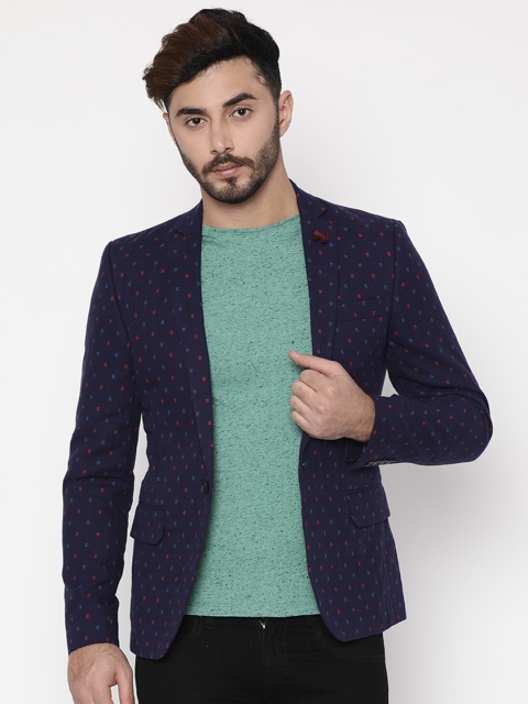

Jack & Jones Navy Self Design Slim Fit Single-Breasted Casual Blazer, Navy blue