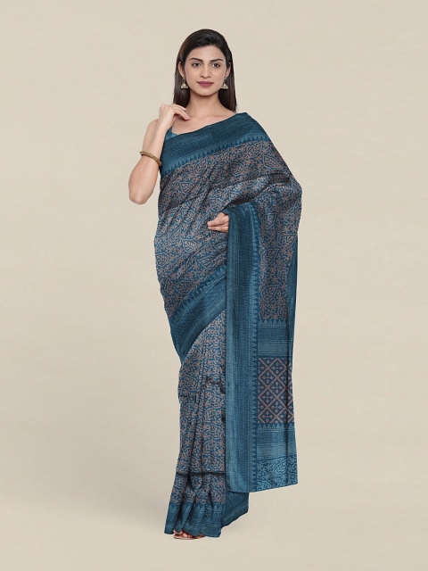 

Pothys Blue & Rust Floral Printed Cotton Blend Saree