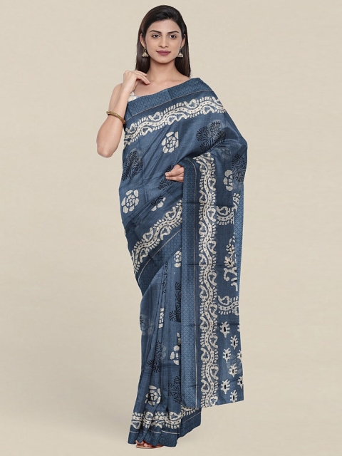 

Pothys Blue & White Printed Cotton Blend Saree