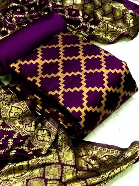 

MORLY Women Purple & Green Dupion Silk Unstitched Dress Material