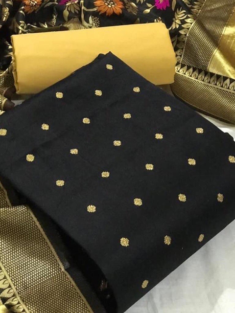 

MORLY Black And Orange Dupion Silk Unstitched Dress Material